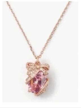 Kate Spade Pave Present Emerald Present Pendant Pink Necklace